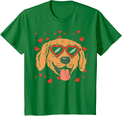 Vista 36 de Golden Retriever cara corazón gafas día de San Valentín perro regalo camiseta Negro