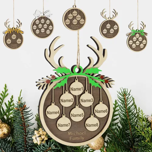 Vista 24 de Adornos de Navidad personalizados familiares de 1, 2, 3, 4, 5, 6, 7, 8, 9, 10, adornos de madera personalizados, decoraciones de Navidad, regalos