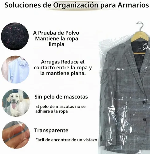 Vista 6 de 10 fundas de plástico transparente para ropa de 35.4 pulgadas, bolsas protectoras a prueba de polvo, adecuadas para almacenamiento en el hogar