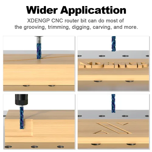 Vista 5 de Broca de enrutador espiral de compresión con corte ascendente y descendente de 3 flautas para CNC, diámetro de corte de 1/4 pulgadas, longitud