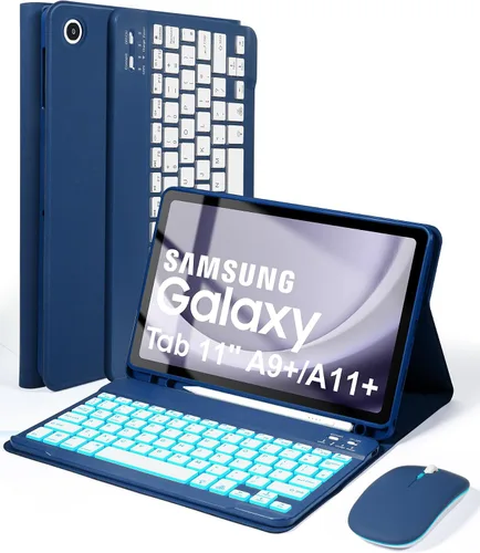 Vista 14 de LAMA Funda con teclado para Samsung Galaxy de 11 pulgadas Tab A9 Plus 2023/Tab A11 Plus 2025 con ratón, retroiluminación de 7 colores, funda