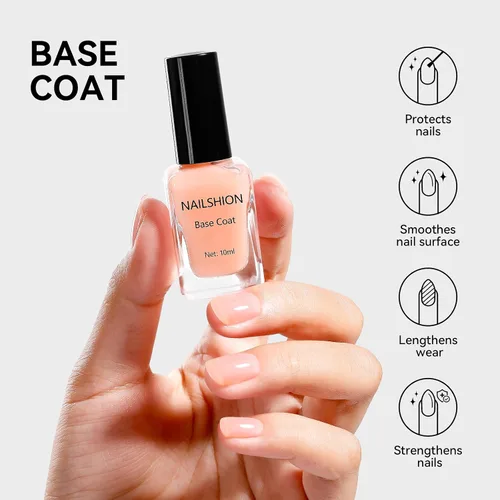 Vista 2 de Capa Base Superior, Capa Base Rellenadora de Crestas Melocotón Nude Esmalte de Uñas Transparente, Enriquecido con VE Calcio Fortalecedor, Secado