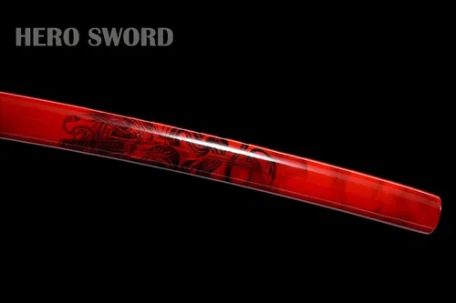 Vista 8 de Espada samurái hecha a mano, espada katana de espiga completa, acero de Damasco forjado a mano, arma japonesa real afilada de 41 pulgadas, rojo