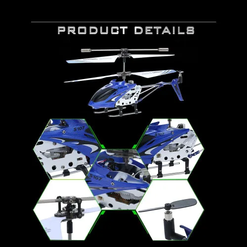 Vista 5 de Goolsky Helicóptero RC S107G, helicóptero de control remoto de 3 canales con giroscopio para principiantes (azul)