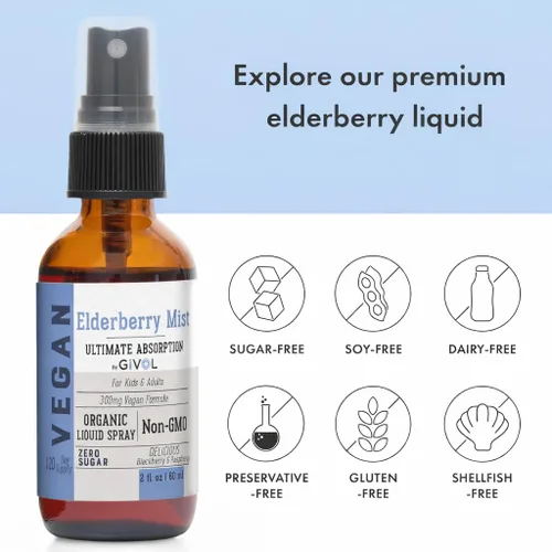 Vista 3 de Extracto líquido orgánico de saúco (Sambucus Nigra) - Fórmula líquida de calidad para niños y adultos - altos niveles de flavonoides, fácil