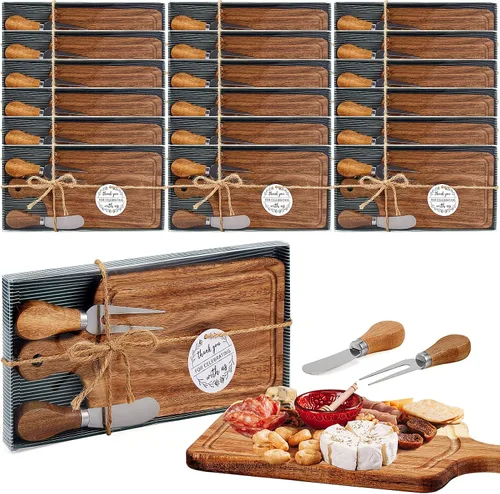 Vista 15 de Ziliny Tabla cuadrada de madera de queso con cuchillo y tenedor, con caja y etiqueta de agradecimiento, para San Valentín, despedida de soltera