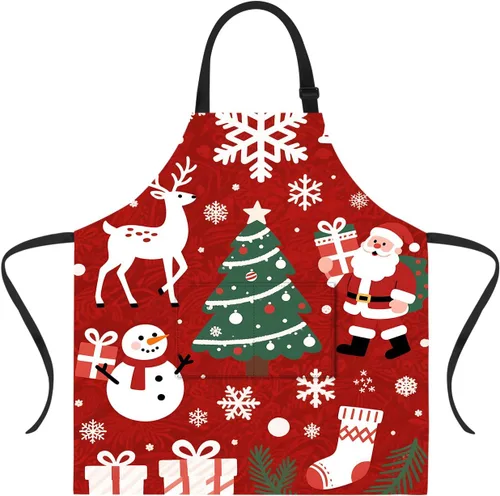 Vista 23 de ANNA QUEEN Delantal de Feliz Navidad para mujeres y hombres con bolsillos, delantal de muñeco de nieve, delantal de cocina ajustable para cocinero