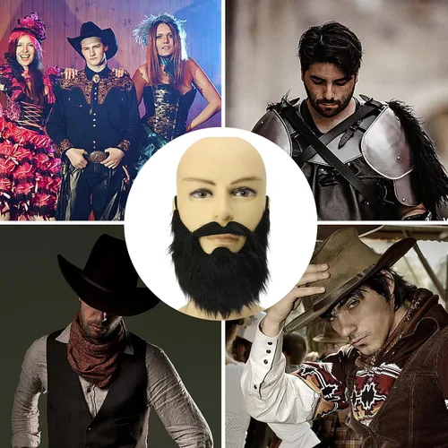 Vista 8 de AQWAL Barba falsa para fiesta, divertida barba falsa en la espalda, pelo facial bigote, barba falsa de cabello negro, peluca de bigote de barba