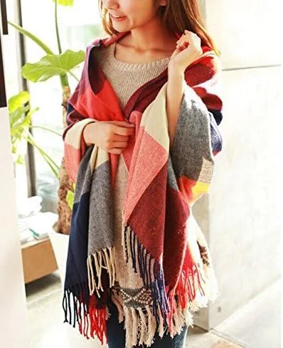 Vista 5 de Wander Agio bufanda larga y a la moda para mujer, diseño a cuadros, cálida, chal para invierno