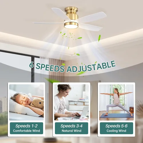 Vista 3 de Sofucor Ventilador de techo con luces, ventilador de techo de montaje empotrado de 42 pulgadas con luz y control remoto, aspas ABS de perfil bajo