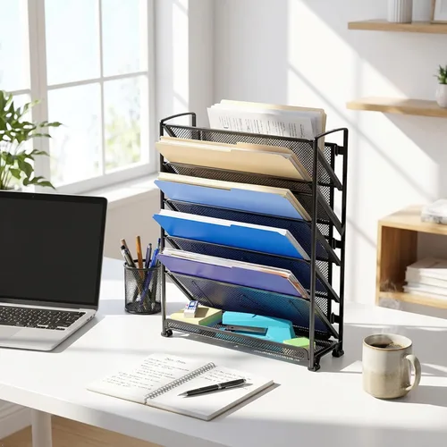 Vista 7 de Simple Houseware Organizador de documentos y cartas para montar en pared, de 6 niveles, negro