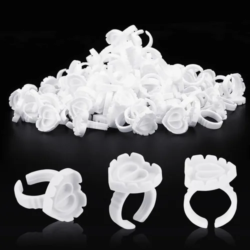 Vista 12 de Pretty memory 100 anillos de pegamento para extensiones de pestañas, encantador corazón, anillos de pegamento para pestañas, soporte adhesivo