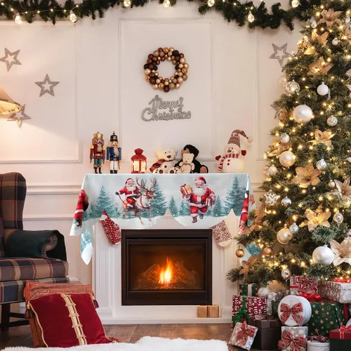 Vista 3 de AerWo Bufandas de mantel de Navidad de 79 x 20 pulgadas, decoraciones de Navidad para chimenea, cubierta de chimenea de Navidad de Papá Noel
