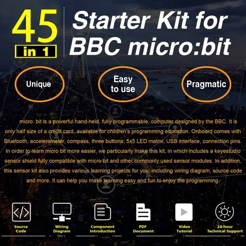 Vista 5 de KEYESTUDIO - Kit de inicio de 45 sensores para BBC Microbit V2.2 V2 V1.5 Sensor Breakout Board, i2c LCD, 5v Relay with Tutorials 57 Courses Coding
