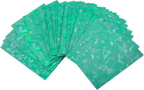 Vista 12 de 100 fundas holográficas negras para tarjetas, ajuste perfecto, fundas brillantes para tarjetas coleccionables, tamaño estándar, compatibles