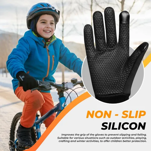 Vista 7 de WESTWOOD FOX Kids Winter Thermal Cycling Gloves Boys Girls Flexible Grip Touchscreen Cycling Bike Gloves for Children Running Ski Anti-Slip Mitts