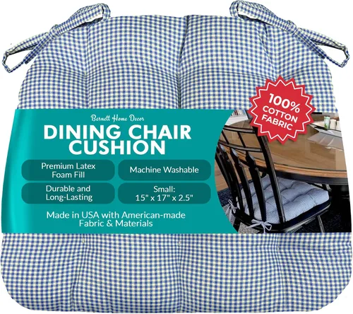 Vista 28 de Barnett Home Decor Ticking Stripe Berlin Blue - Almohadilla para silla de comedor con lazos, tamaño mediano 18, relleno de espuma de látex, lavable