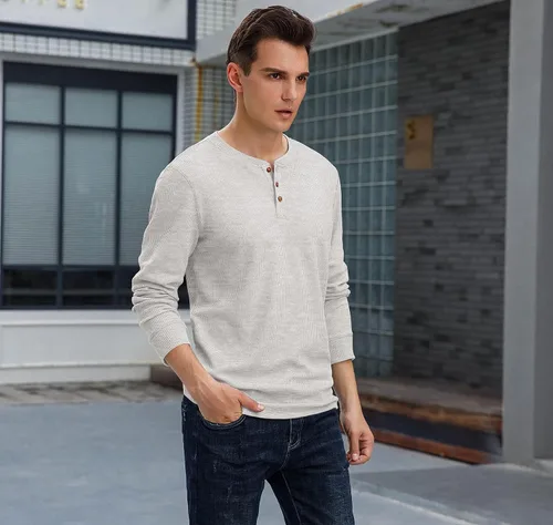 Vista 5 de Sailwind Camisetas Henley casuales de manga larga para hombre
