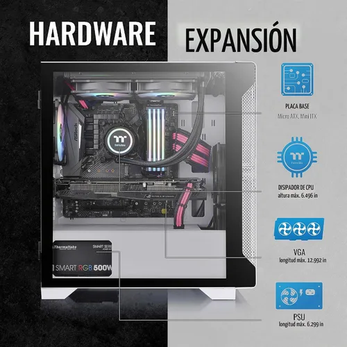 Vista 9 de Thermaltake S100 Carcasa para computadora de cristal templado Snow Edition Micro-ATX mini-Tower con ventilador trasero de 120mm preinstalado Nieve