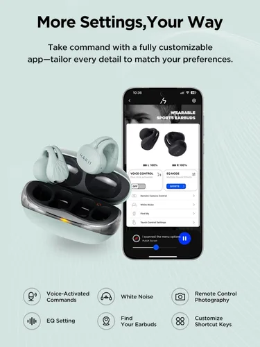 Vista 15 de HAKII Auriculares de oído abierto inalámbricos, auriculares Bluetooth 5.4 ergonómicos con clip Bluetooth con sonido estéreo/ANC, auriculares de oído