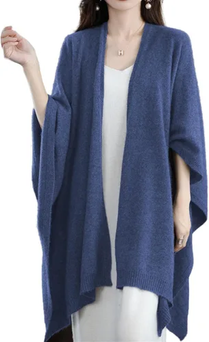 Vista 9 de Chal tipo poncho para mujer, cárdigan talla grande 100% lana merino, capa de otoño e invierno, suéter abierto