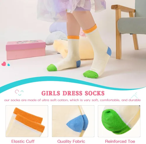 Vista 5 de WEVIAS Calcetines para niñas, calcetines de algodón a rayas para niños, 6 pares