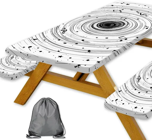 Vista 61 de Funda para Mesa de Picnic con Fundas para Bancos y Bolsa, Campista de Madera Impermeable Resistente al Viento, Cubierta de Mantel Ajustada con Borde