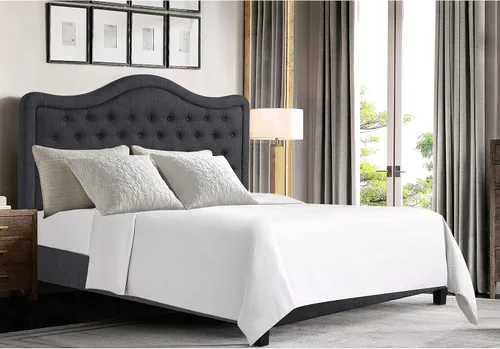 Vista 7 de Rosevera Grayson - Cama de cabecera ajustable con poliéster fino y acolchado de botones para dormitorio, matrimonial, color ceniza