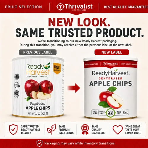 Vista 3 de Ready Harvest Alimentos deshidratados - Chips de manzana Alimentos de emergencia Kits de campamento y supervivencia Lata #10 Vida útil de 25
