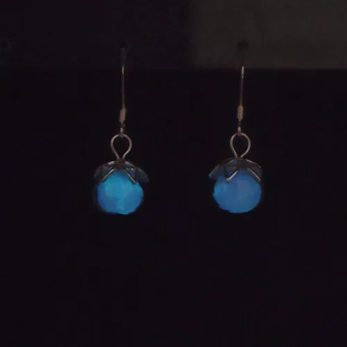 Vista 3 de Pendientes colgantes de plata de ley 925 con bola de cristal luminosa que brilla en la oscuridad, hechos a mano