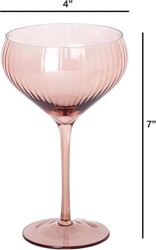 Vista 4 de Mary Square 47881 Gold Rim - Taza de bebida de cóctel para vino de champán con tallo de vidrio acanalado duradero de 5 onzas, accesorio para carrito
