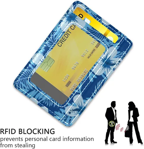 Vista 3 de Billetera de cuero minimalista delgada, bolsillo frontal con bloqueo RFID para tarjetas de crédito, La funda para pasaporte es muy perfecta