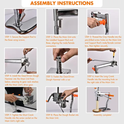 Vista 7 de Máquina para hacer pasta Máquina para hacer fideos, prensa de pasta de acero con 8 moldes para uso doméstico, máquina de pasta hace Maccheroni