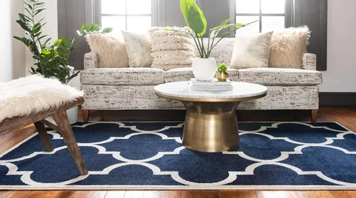 Vista 3 de Unique Loom Trellis Collection - Alfombra moderna inspirada en estilo marroquí con diseño de celosía, rectangular, 3 pies 3 pulgadas x 5 pies 3 azul