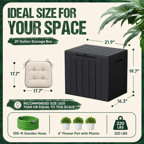 Vista 6 de Devoko Caja de cubierta de 29 galones, caja de almacenamiento al aire libre de resina impermeable Bloqueable y resistente a los rayos UV