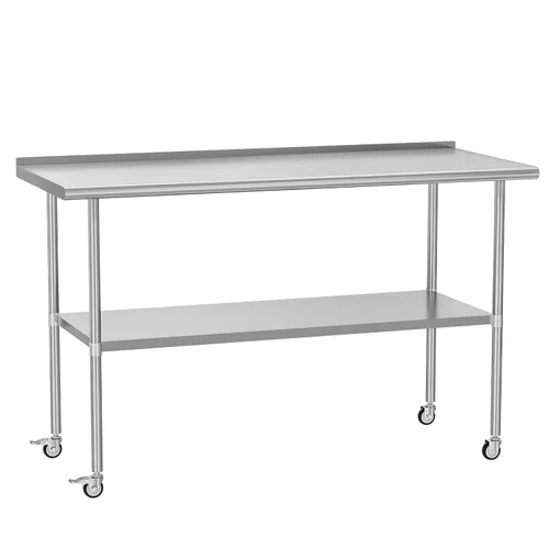 Vista 12 de Mesa de acero inoxidable con ruedas de 24 x 30 pulgadas, mesa de trabajo utilitaria con estante inferior ajustable para cocina comercial, garaje