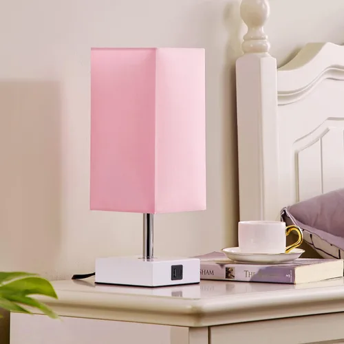 Vista 5 de Lámpara de mesa Ambimall con control táctil y 2 puertos de carga USB, lámpara de mesa de 3 modos para mesita de noche, lámpara de noche para A: rosa
