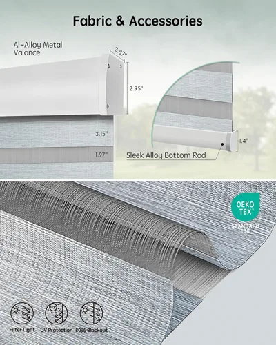 Vista 5 de Yoolax Persianas motorizadas con control remoto, persianas eléctricas de cebra para ventanas de interior, persianas inteligentes opacas con control