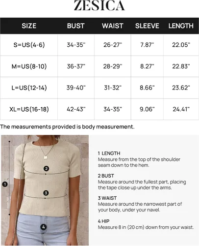 Vista 6 de ZESICA Camiseta de manga corta con cuello redondo y punto acanalado para mujer, ajustada, camiseta básica de verano 2023 de color sólido