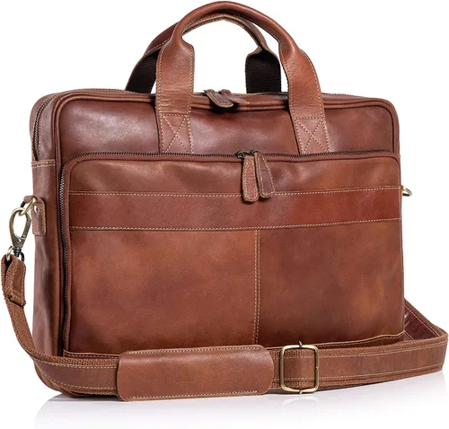 Vista 8 de Maletín de cuero de 18 pulgadas para portátil, bolsas mensajero para hombres y mujeres, el mejor maletín de oficina, bolso bandolera (negro)