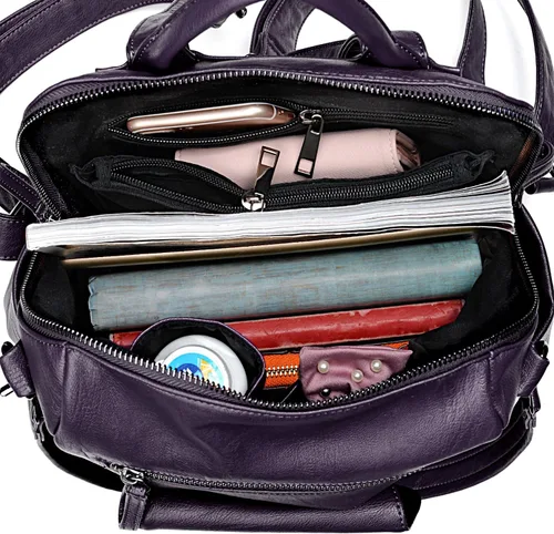 Vista 3 de UTO Bolso de la mochila de las mujeres 3 maneras PU cuero lavado señoras mochila hombro bolso nuevo azul