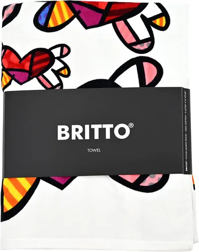 Vista 2 de BRITTO Romero - Toalla de playa y piscina de algodón, 39 x 67 pulgadas, corazones voladores (blanco)