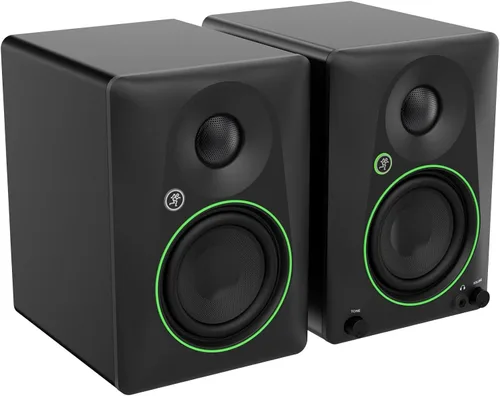 Vista 2 de Audiosavings Paquete: Par de altavoces Mackie CR4.5 4.5 Powered Studio Monitors con control de tono con par de Rockville RHT8B Computer/Bookshelf