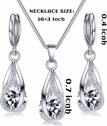 Vista 6 de IFKM Silver Jewelry Sets for Women Rhinestone Crystal CZ Bridal Bridesmaid Accessories Necklace Earrings set for Wedding Prom Anniversary Birthday