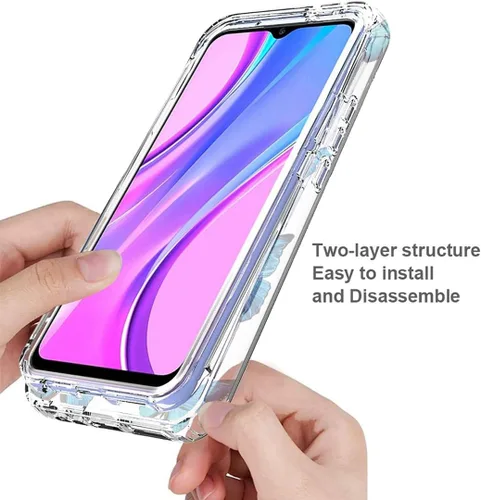 Vista 4 de Funda para Redmi 9 Prime/para Poco M2/para Poco M2 Reloaded M2004J19PI con protector de pantalla de vidrio templado, 360 cuerpo completo a prueba