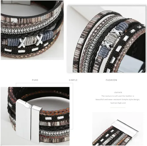 Vista 2 de Pulsera multicapa de cuero Pulsera de señoras cierre de mujer