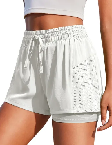 Vista 17 de PINSPARK - Pantalones cortos de cintura alta para mujer, de secado rápido, con bolsillo, para el gimnasio Negro