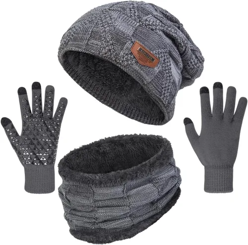 Vista 16 de Loritta Winter Hats for Men, 3 PCS Fleece Beanie Scarf Gloves Set A-Negro