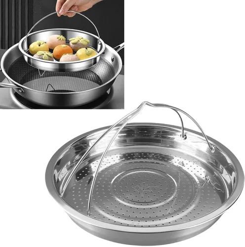 Vista 3 de Omabeta 304 Stainless Steel Vegetable Steam Basket with Handle for Efficient Cooking in High Pressure Pot (Large Size 3.8x7.8cm)