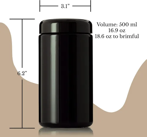 Vista 3 de Tarro de vidrio ultravioleta negro con tapa Recipiente hermético a prueba de olores de 16.9 fl oz de 16 onzas Almacenamiento de hierbas